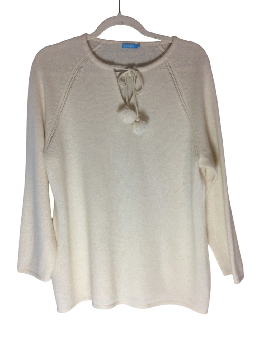 J. McLaughlin Cream Tie-Neck Pom-Pom Sweater